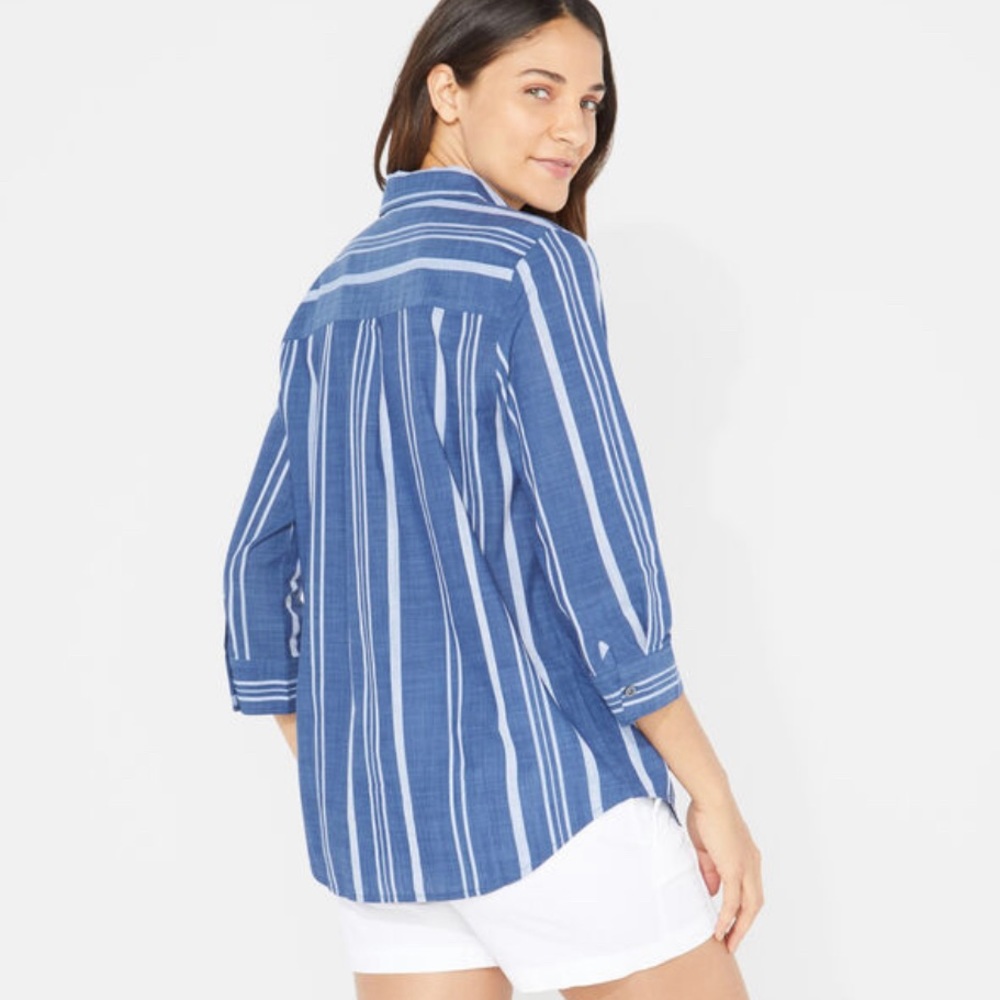 NAUTICA THREE-QUARTER SLEEVE STRIPE POPOVER SHIRT - Picture 2 of 6